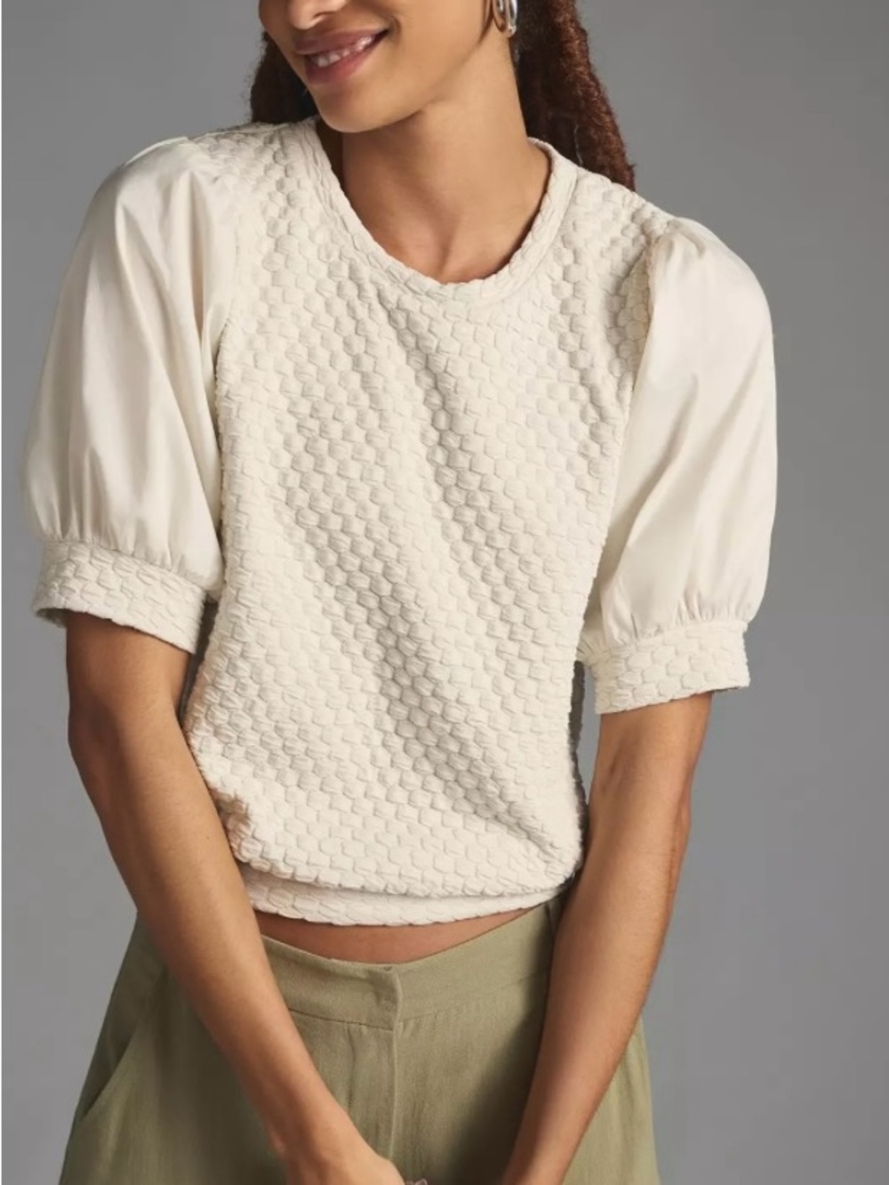 Porridge Puff-Sleeve Pullover Top